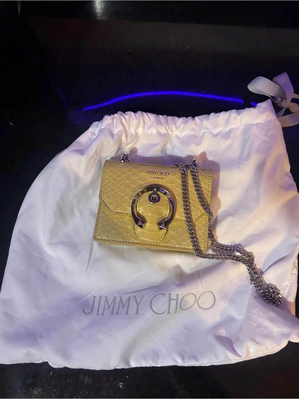 Jimmy Choo Yellow Mini Leather Crossbody with Silver Chain and Ring Clasp